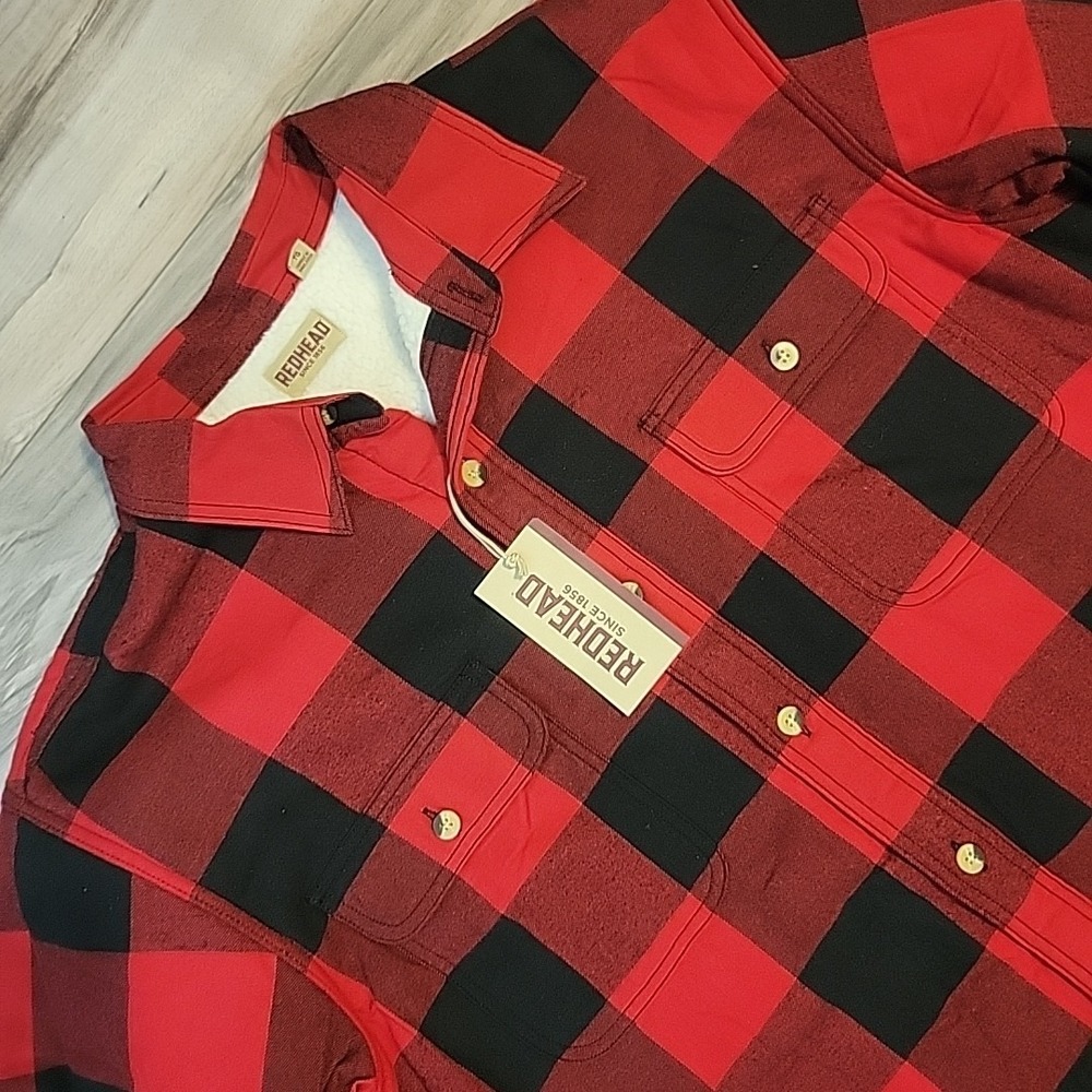 Red Head Flannel Shirt Fleece Lined XL Red Black Buffalo Plaid Button‎ Up NWT